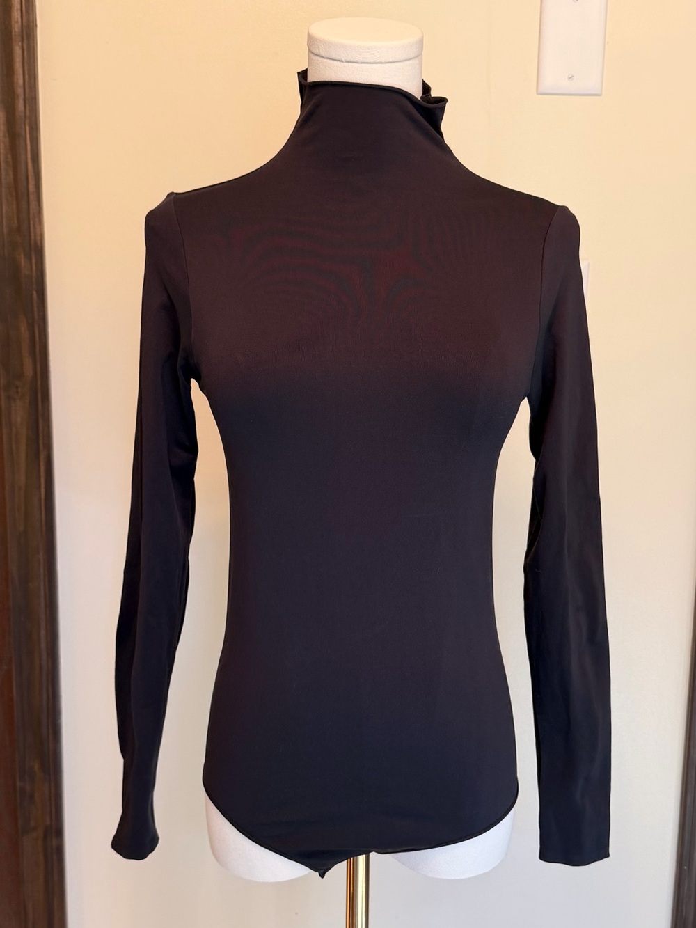 Skims Women's Black Long-Sleeve Mock Neck Button Clasp Bodysuit